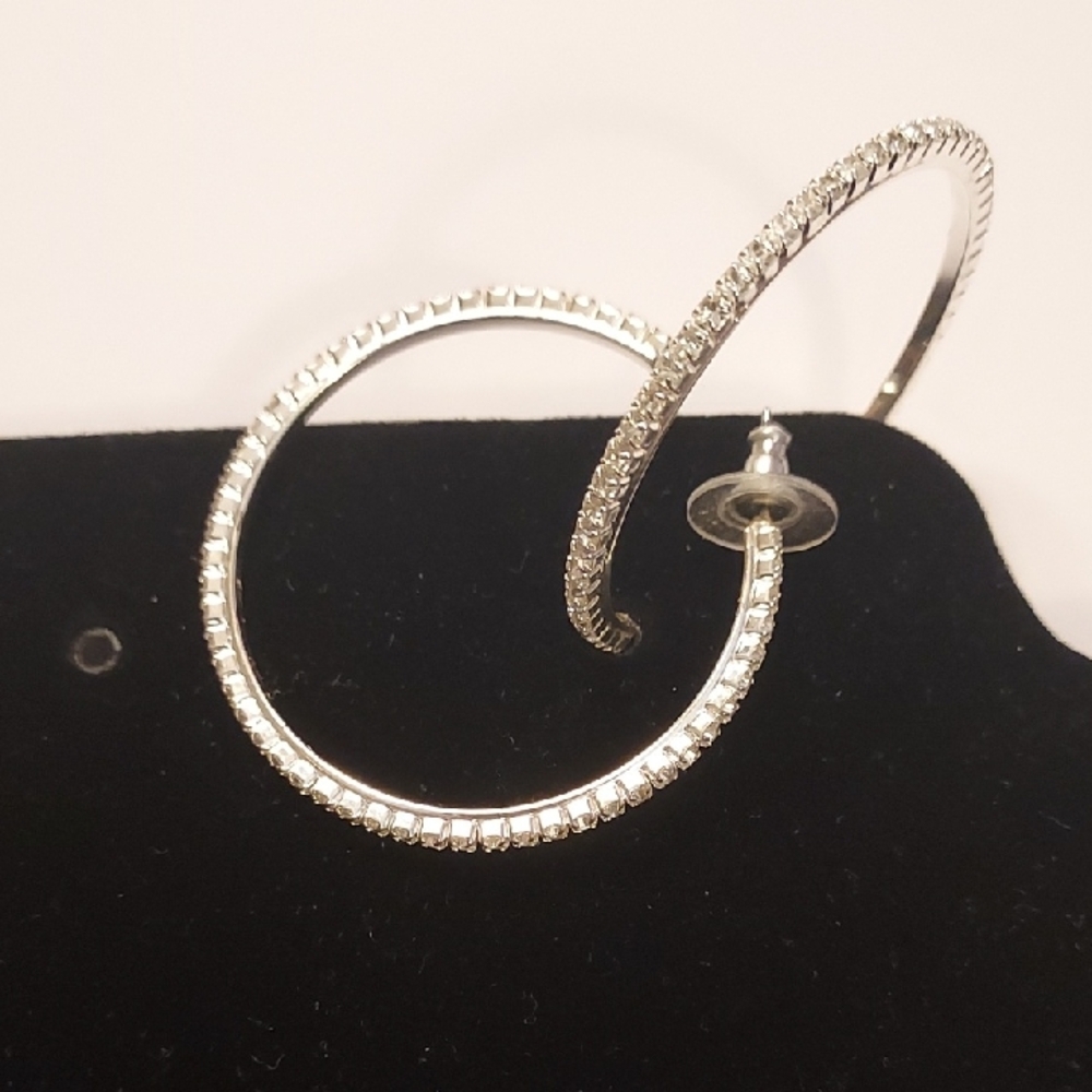 Silver Tone Rhinestone Hoop Earrings Sparkle earrings